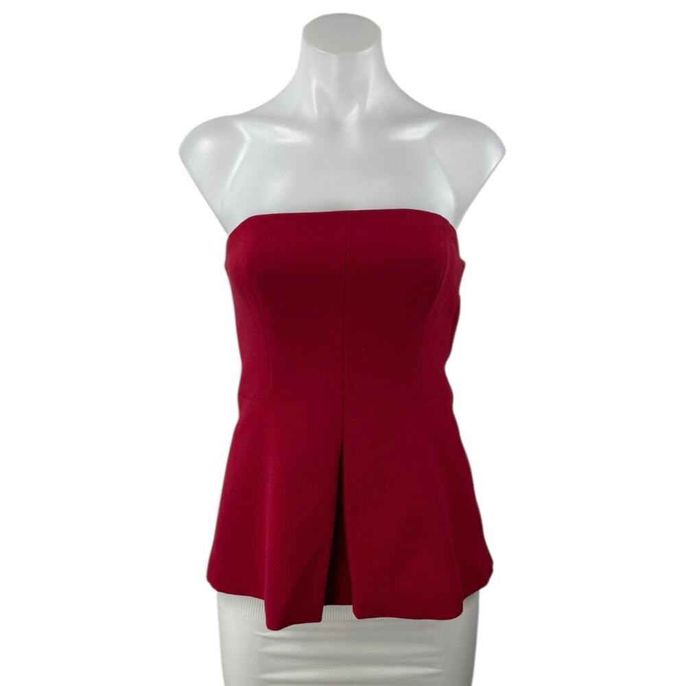 Rachel Roy Women's Red Strapless Sleeveless Peplum Bustier Tube Blouse Top Sz 0